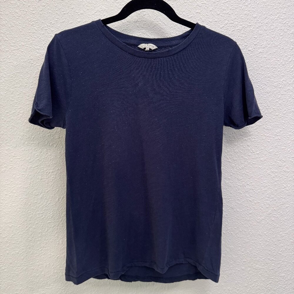 Lucky Brand Cotton Navy Short Sleeve Crewneck Tee Glitter Detail Women’s Small